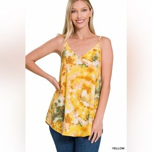 Zenana Outfitters Reversible Tie-Dye Spaghetti Strap Cami - Yellow Multi
